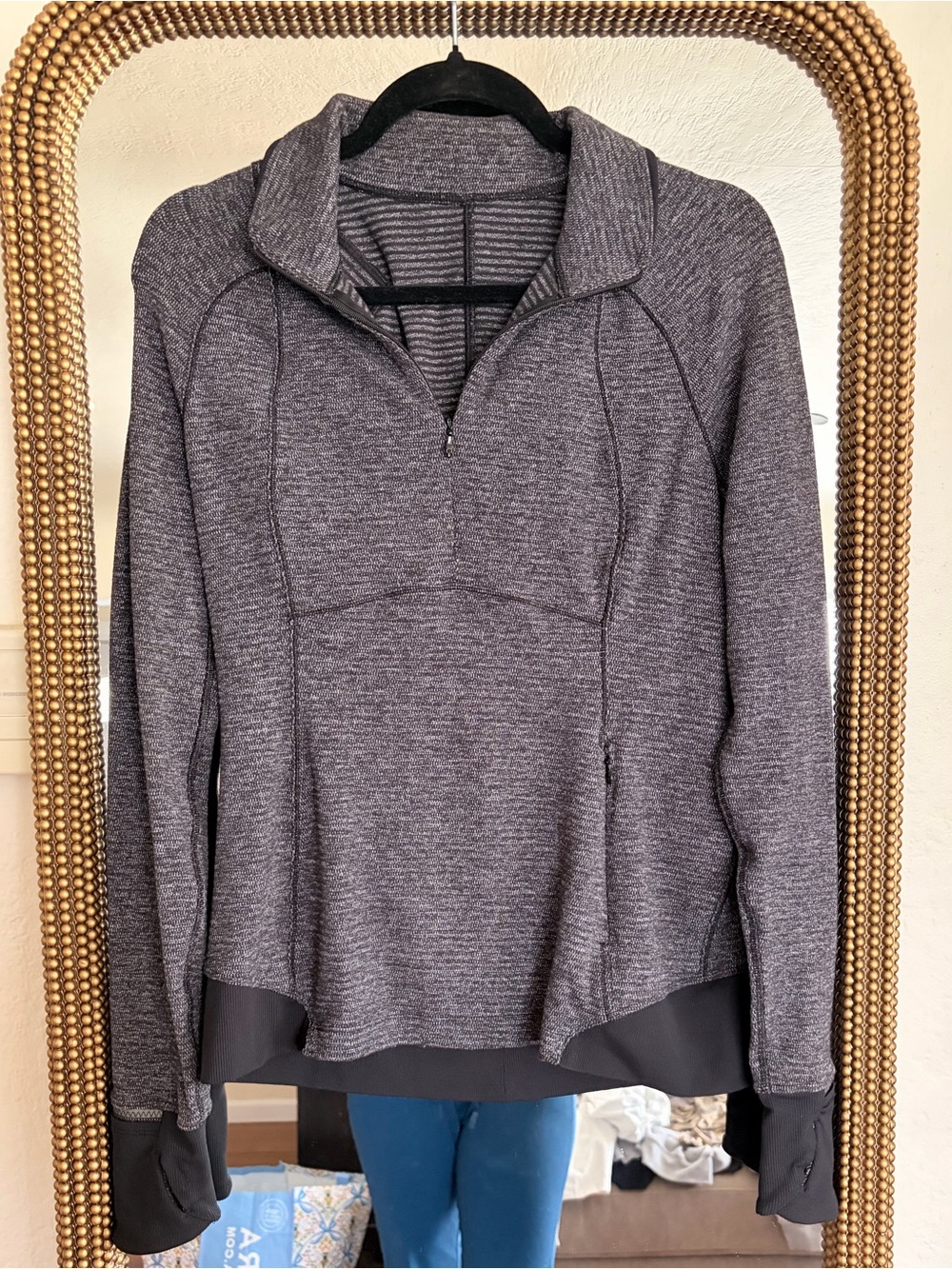 Lululemon Think Fast 1/4 Zip Pullover Heathered Black Gray Size 8